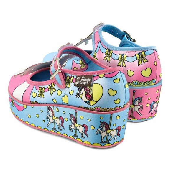 Chocolaticas Unique Unicorn Horse Carousel Women's Mary Jane Platform - Picture 3 of 8